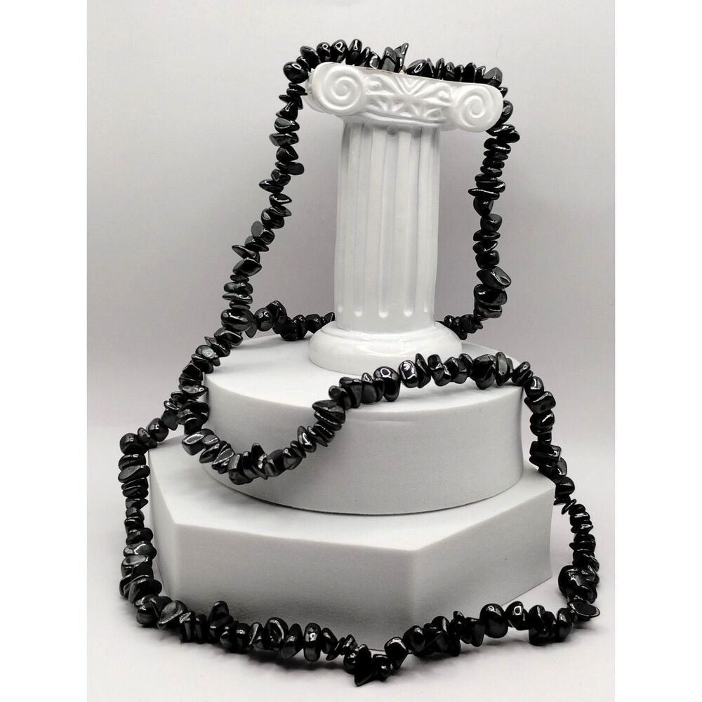 Vintage Artisan made Hematite Natural Stone Statement Necklace 31 inches